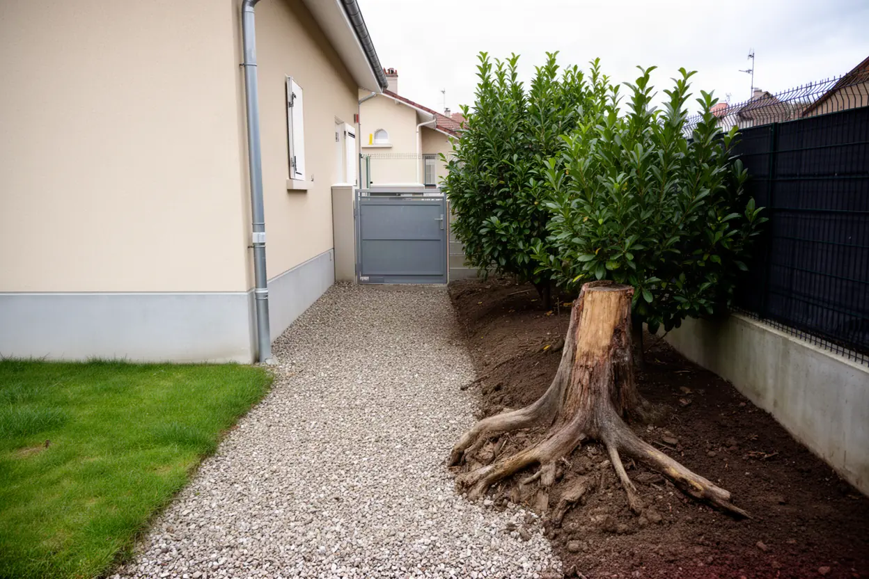 Souche gênant un passage étroit à Chalezeule