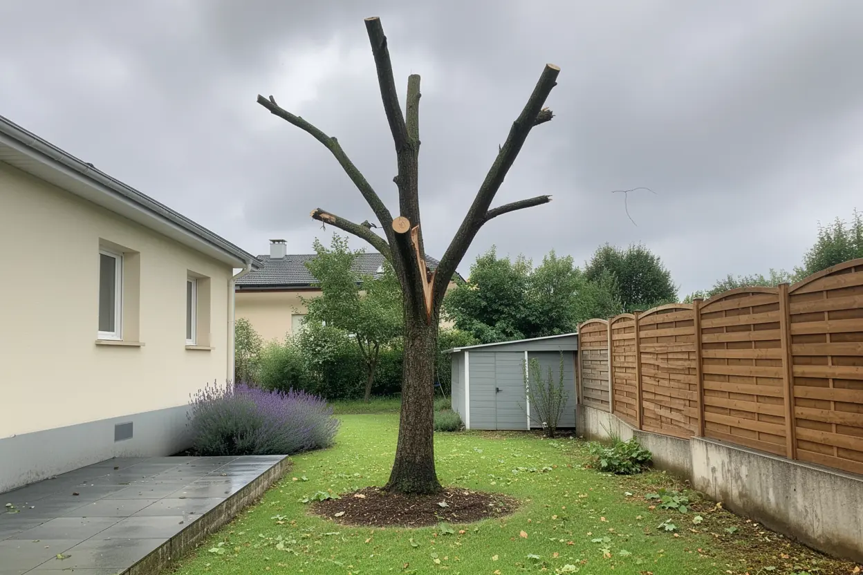 Arbre stabilisé après taille ciblée urgente à Pirey