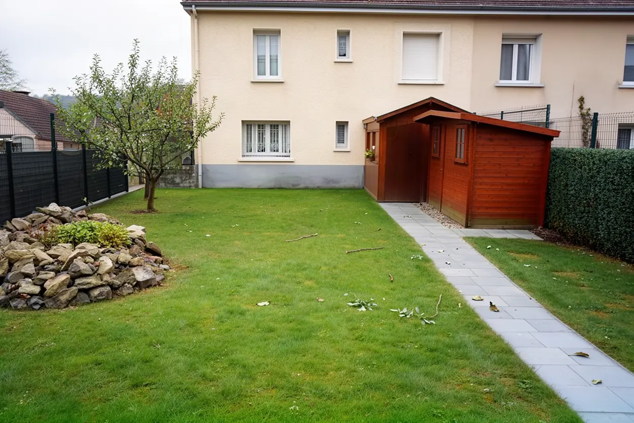 Jardin dégagé après broyage et ramassage des déchets à Saône
