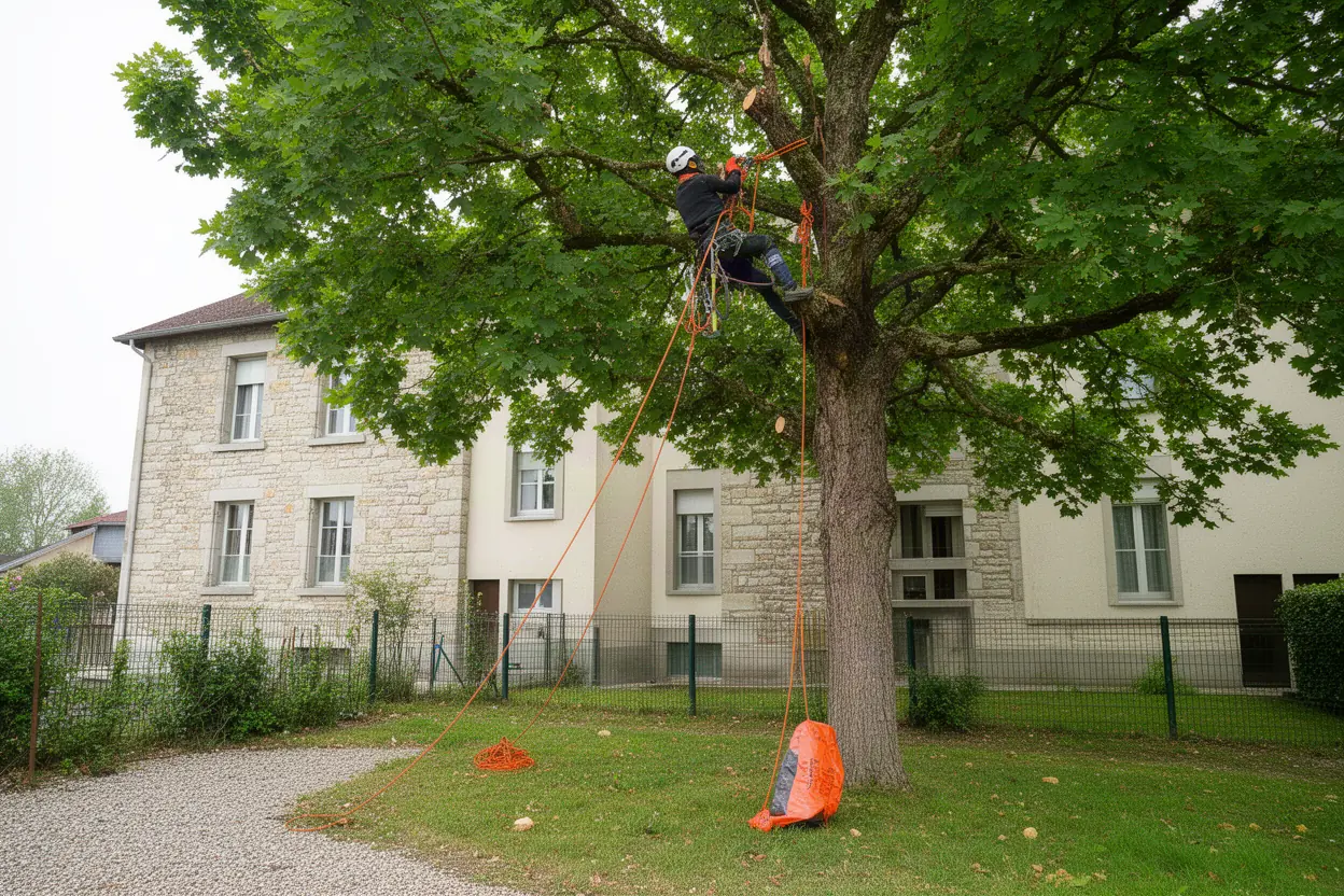 Élagueur réalisant une taille douce dans un jardin à Besançon